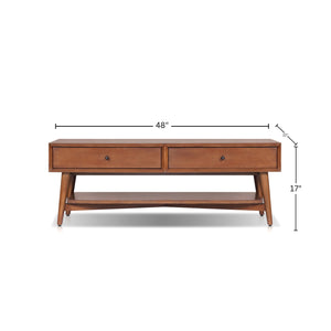 Alpine Furniture Flynn Coffee Table In Rich Chestnut Finish With Dovetail Drawers & Open Shelf For Stylish Storage Chestnut Mahogany Solids & Veneer 966-91-alpine