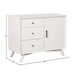 Alpine Furniture Flynn Mid-Century Accent Cabinet In White — Solid Mahogany, Rolling Door & Felt-Lined Top Drawer, 40" 966-W-14