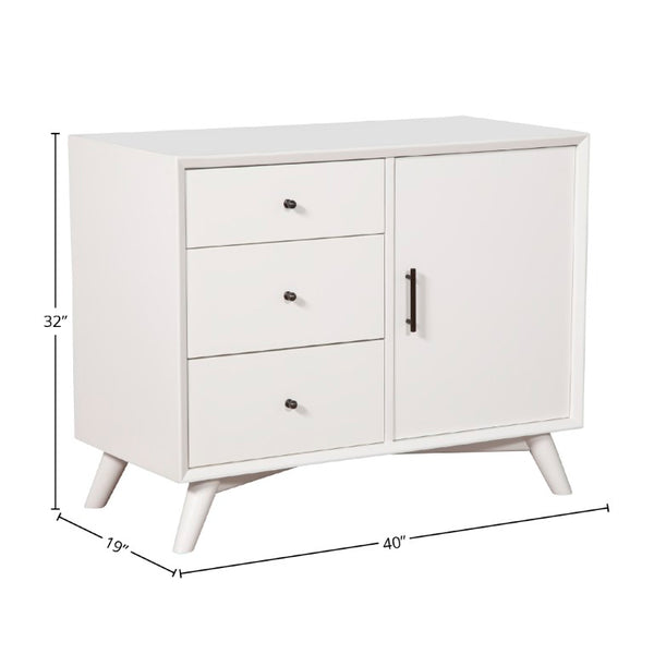 Alpine Furniture Flynn Mid-Century Accent Cabinet In White — Solid Mahogany, Rolling Door & Felt-Lined Top Drawer, 40" 966-W-14