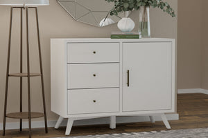 Alpine Furniture Flynn Mid-Century Accent Cabinet In White — Solid Mahogany, Rolling Door & Felt-Lined Top Drawer, 40" 966-W-14