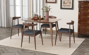 English Elm [video] 5-piece Mid-century Rubberwood Dining Set with Upholstered Chairs for Family Meals Charcoal,Walnut N759S002011F