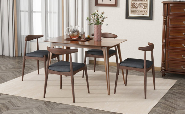 English Elm [video] 5-piece Mid-century Rubberwood Dining Set with Upholstered Chairs for Family Meals Charcoal,Walnut N759S002011F