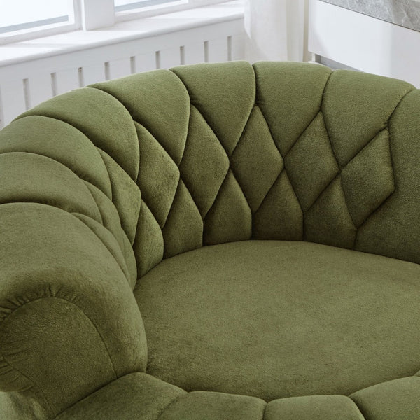 English Elm Swivel Barrel Accent Chair Chenille Tufted Round Club Seat for Living Room Lounge Green N719S002280F