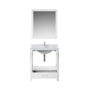 English Elm White Bath Vanity Set With Carrara Marble Top, Chrome Faucet & 28" Mirror - Elegant Bathroom Upgrade B2731S01248-GIGA