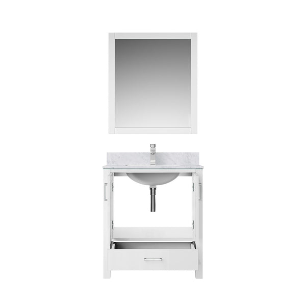English Elm White Bath Vanity Set With Carrara Marble Top, Chrome Faucet & 28" Mirror - Elegant Bathroom Upgrade B2731S01248-GIGA