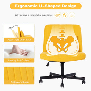 English Elm Yellow Linen Criss Cross Armless Office Chair with Wheels - Ergonomic Swivel, Adjustable Tilt, Luxe Upholstery W3394P329162