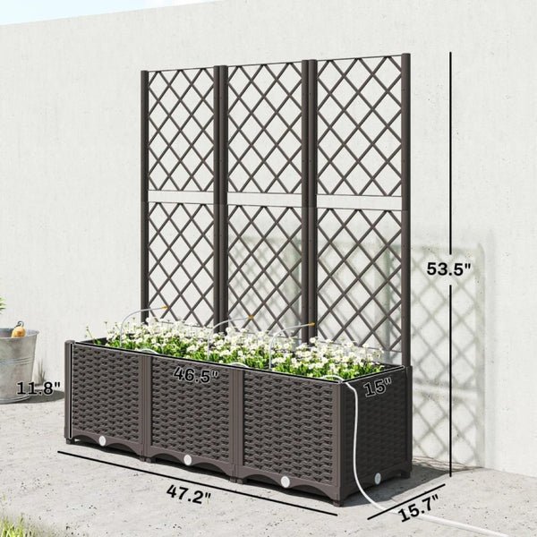 English Elm Outdoor Self Watering Raised Planter Box with Trellis Rattan Style Patio Garden Bed T3971P467009