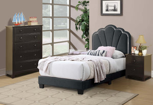 English Elm Luxurious Twin Platform Bed Wool Upholstered Scalloped Headboard with Built-in Led Lighting B011P417510