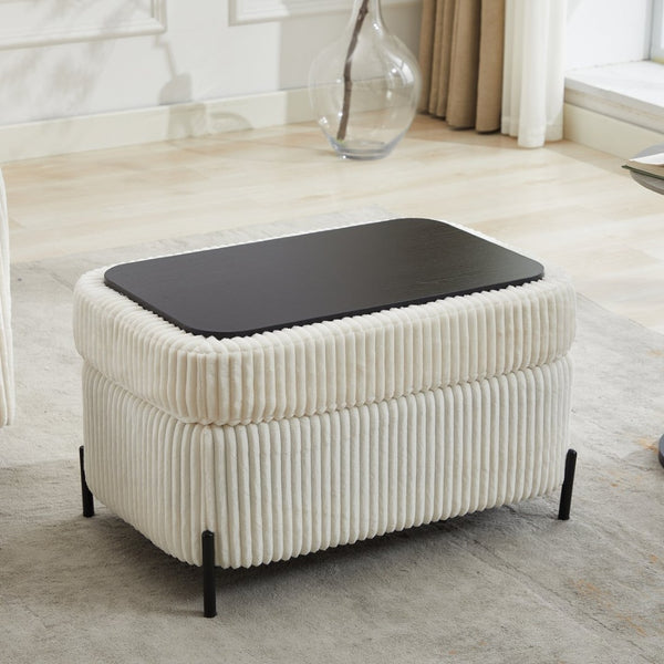 English Elm 30.3" Corduroy Upholstered Ottoman with Hidden Storage Compartment for Entryway or Living Room Ivory W1298P203731