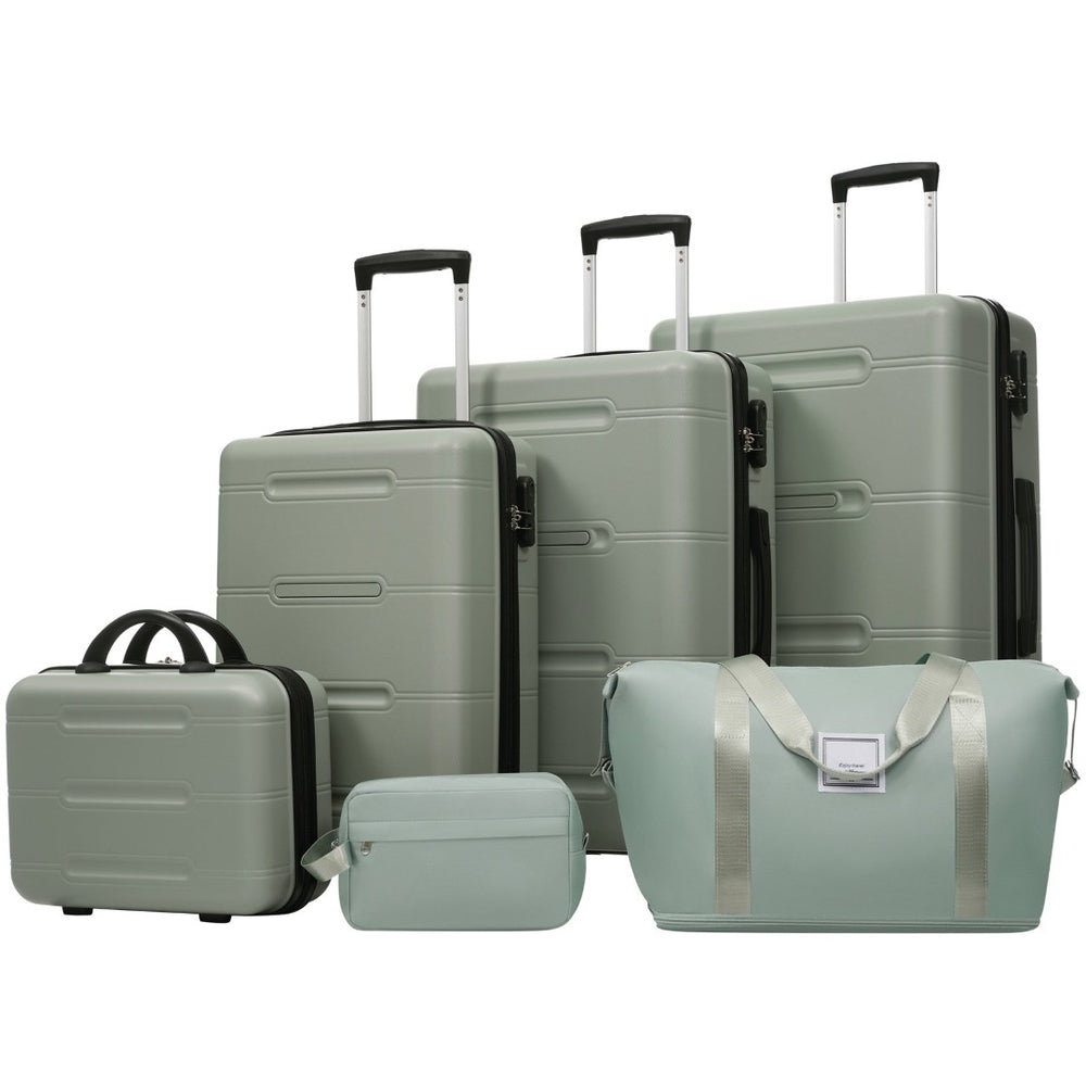 English Elm 6 Piece Hardshell Abs Travel Set with Spinner Wheels Combination Lock and Toiletry Bag Light Green N732P391465Y