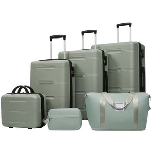English Elm 6 Piece Hardshell Abs Travel Set with Spinner Wheels Combination Lock and Toiletry Bag Light Green N732P391465Y