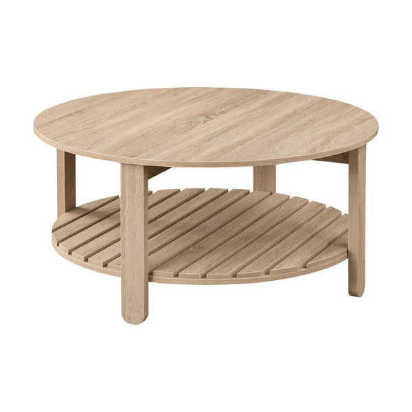 English Elm Round Engineered Wood Coffee Table With Storage Shelf – Natural Finish For Modern Farmhouse Style B016P379400-GIGA