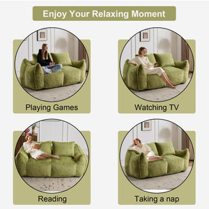 English Elm Giant Ultra Soft Fluffy Loveseat Bean Bag Sofa for Adults, Oversized Shredded Foam Couch with Pillows Green W3723P353897