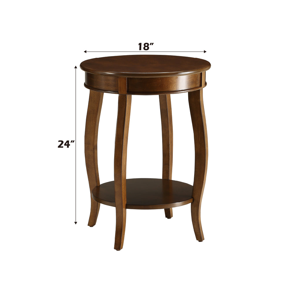 English Elm Aberta Round Walnut Accent Table with Cabriole Legs, Open Bottom Shelf, Solid Veneer Top – Stylish B2726P281894