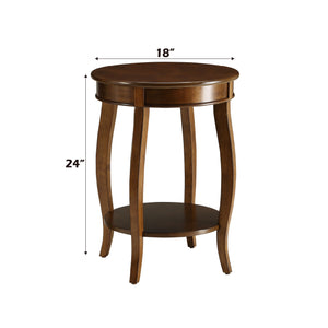 English Elm Aberta Round Walnut Accent Table with Cabriole Legs, Open Bottom Shelf, Solid Veneer Top – Stylish B2726P281894