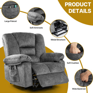 English Elm Power Lift Recliner with Massage & Heat, 8-Point Therapy, Timer & Easy Power Lift Assistance Grey W1403P177439