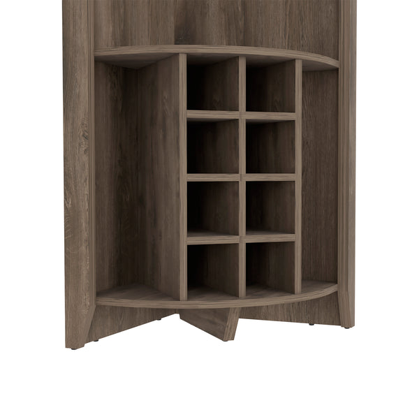 English Elm Essential Corner Bar Cabinet with Wine Rack & Cup Holders, Space-Saving Three-Tier Storage Solution Dark Brown 75 L x 24 W x 3 H B200S00405