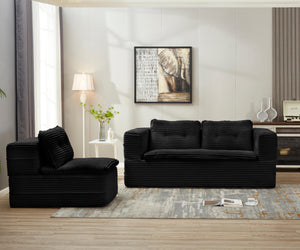 English Elm Multi Functional Sectional Sofa Bed Plush Corduroy Convertible 80" King Sleeper with Chaise, Deep Fluff Black W3219P339469