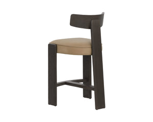 Sunpan HORTON Counter Stool - Dark Brown Oak Frame with Sahara Sand Leather for Ergonomic Comfort & Style 112395
