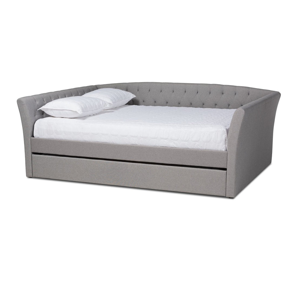 Baxton Studio Baxton Modern Upholstered Daybed with Roll-Out Trundle - Stylish Sofa, Extra Sleeping Space Solution Delora Light Queen CF9044-Light Grey-Daybed-Q/T