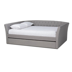 Baxton Studio Baxton Modern Upholstered Daybed with Roll-Out Trundle - Stylish Sofa, Extra Sleeping Space Solution Delora Light Queen CF9044-Light Grey-Daybed-Q/T