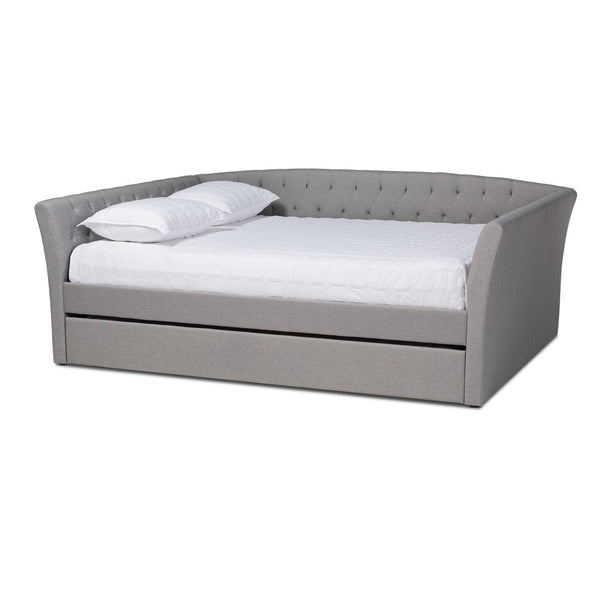 Baxton Studio Baxton Modern Upholstered Daybed with Roll-Out Trundle - Stylish Sofa, Extra Sleeping Space Solution Delora Light Queen CF9044-Light Grey-Daybed-Q/T