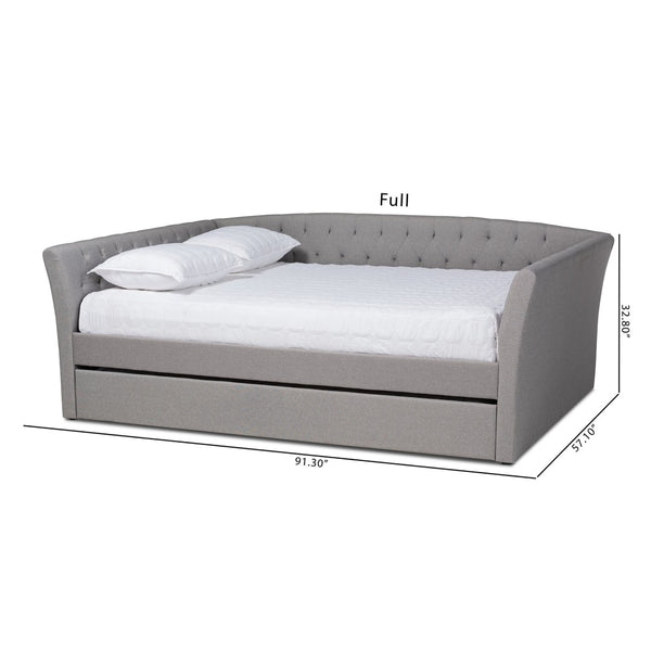 Baxton Studio Baxton Modern Upholstered Daybed with Roll-Out Trundle - Stylish Sofa, Extra Sleeping Space Solution Delora Light Queen CF9044-Light Grey-Daybed-Q/T