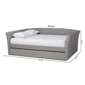 Baxton Studio Baxton Modern Upholstered Daybed with Roll-Out Trundle - Stylish Sofa, Extra Sleeping Space Solution Delora Light Queen CF9044-Light Grey-Daybed-Q/T
