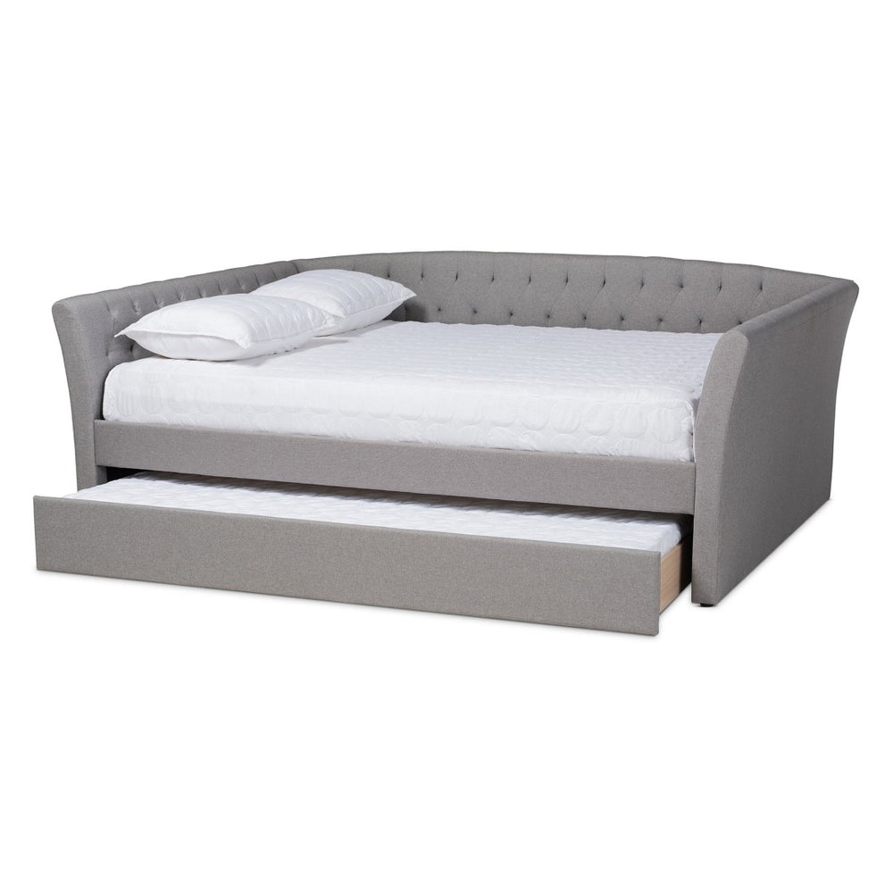 Baxton Studio Baxton Modern Upholstered Daybed with Roll-Out Trundle - Stylish Sofa, Extra Sleeping Space Solution Delora Light Queen CF9044-Light Grey-Daybed-Q/T
