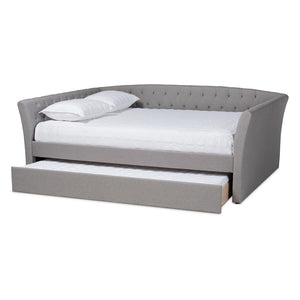 Baxton Studio Baxton Modern Upholstered Daybed with Roll-Out Trundle - Stylish Sofa, Extra Sleeping Space Solution Delora Light Queen CF9044-Light Grey-Daybed-Q/T