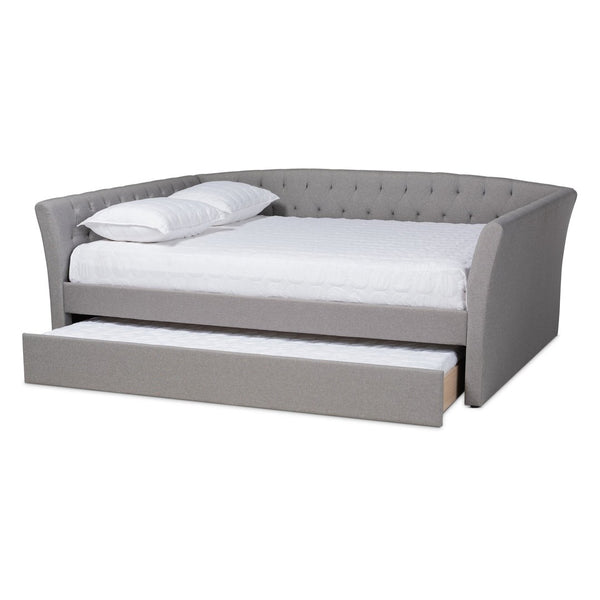 Baxton Studio Baxton Modern Upholstered Daybed with Roll-Out Trundle - Stylish Sofa, Extra Sleeping Space Solution Delora Light Queen CF9044-Light Grey-Daybed-Q/T