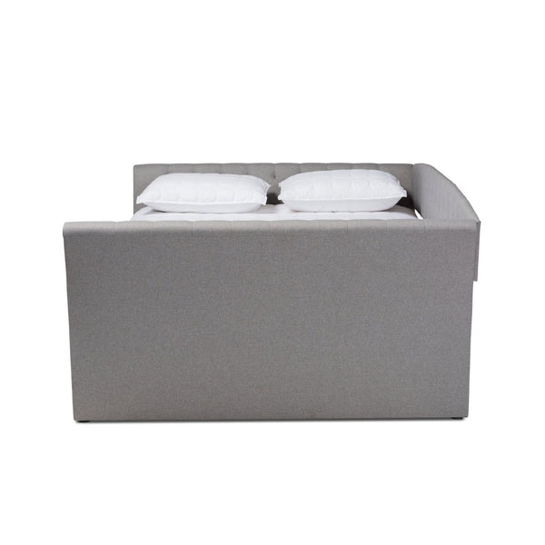 Baxton Studio Baxton Modern Upholstered Daybed with Roll-Out Trundle - Stylish Sofa, Extra Sleeping Space Solution Delora Light Queen CF9044-Light Grey-Daybed-Q/T