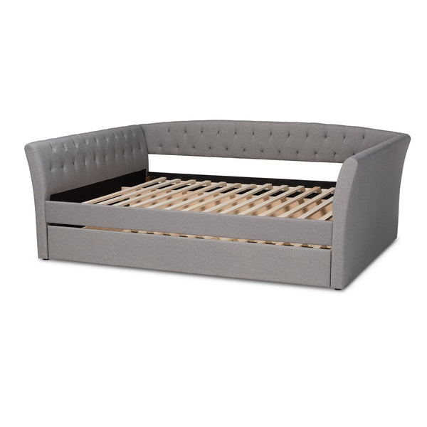 Baxton Studio Baxton Modern Upholstered Daybed with Roll-Out Trundle - Stylish Sofa, Extra Sleeping Space Solution Delora Light Queen CF9044-Light Grey-Daybed-Q/T
