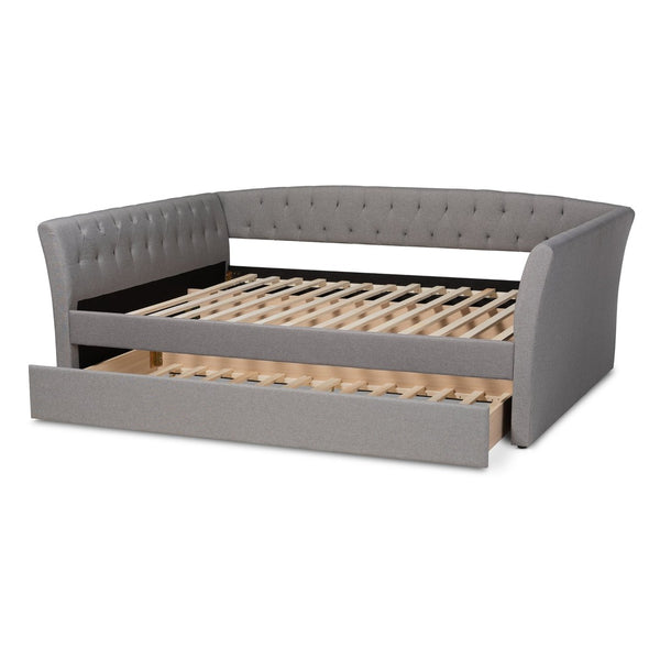 Baxton Studio Baxton Modern Upholstered Daybed with Roll-Out Trundle - Stylish Sofa, Extra Sleeping Space Solution Delora Light Queen CF9044-Light Grey-Daybed-Q/T
