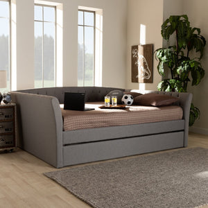 Baxton Studio Baxton Modern Upholstered Daybed with Roll-Out Trundle - Stylish Sofa, Extra Sleeping Space Solution Delora Light Queen CF9044-Light Grey-Daybed-Q/T