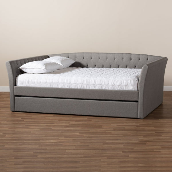 Baxton Studio Baxton Modern Upholstered Daybed with Roll-Out Trundle - Stylish Sofa, Extra Sleeping Space Solution Delora Light Queen CF9044-Light Grey-Daybed-Q/T