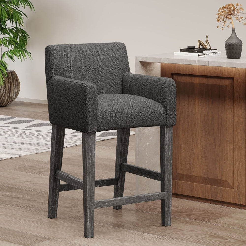English Elm Upholstered Counter Stool with Arms Rubberwood Frame for Kitchen Island or Home Bar N780P365871C