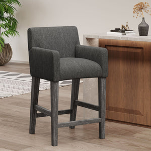 English Elm Upholstered Counter Stool with Arms Rubberwood Frame for Kitchen Island or Home Bar N780P365871C