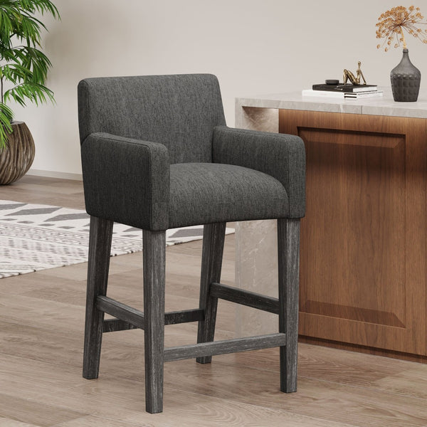 English Elm Upholstered Counter Stool with Arms Rubberwood Frame for Kitchen Island or Home Bar N780P365871C