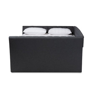 Baxton Studio Baxton Modern Upholstered Daybed with Roll-Out Trundle - Stylish Sofa, Extra Sleeping Space Solution Dark CF9044-Charcoal-Daybed-F/T