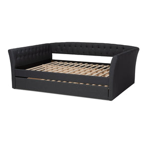 Baxton Studio Baxton Modern Upholstered Daybed with Roll-Out Trundle - Stylish Sofa, Extra Sleeping Space Solution Dark CF9044-Charcoal-Daybed-F/T