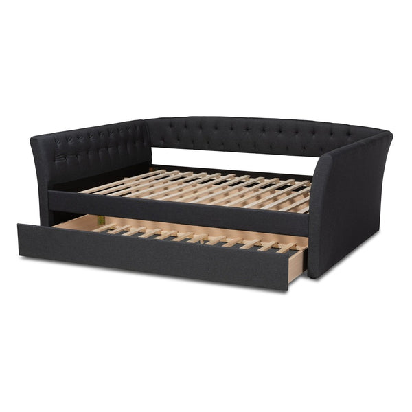 Baxton Studio Baxton Modern Upholstered Daybed with Roll-Out Trundle - Stylish Sofa, Extra Sleeping Space Solution Dark CF9044-Charcoal-Daybed-F/T