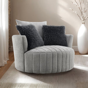 English Elm Light Hoople Channel Tufted Swivel Chair with Curved Back 360° Rotation Stylish Accent Seating Light Gray 45 L x 43 W x 26 H B2741P400833