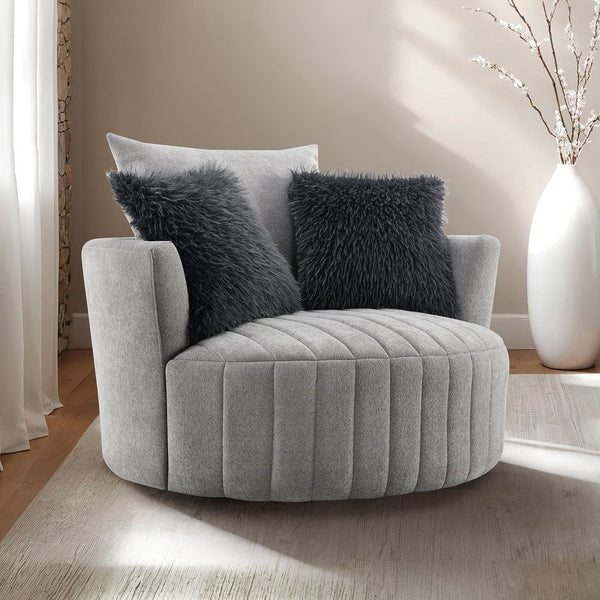 English Elm Light Hoople Channel Tufted Swivel Chair with Curved Back 360° Rotation Stylish Accent Seating Light Gray 45 L x 43 W x 26 H B2741P400833