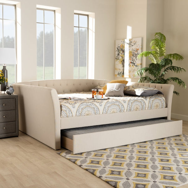 Baxton Studio Baxton Studio Delora Modern Beige Fabric Daybed with Roll-Out Trundle for Stylish Guest Comfort Full CF9044-Beige-Daybed-F/T