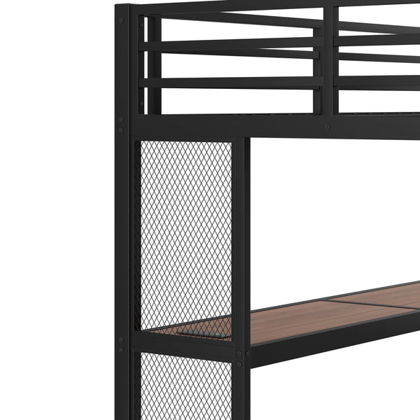 English Elm Full Loft Bed With Integrated Desk, Storage Stairs, Led Lights & Usb Ports For Modern Spaces W1580S00478