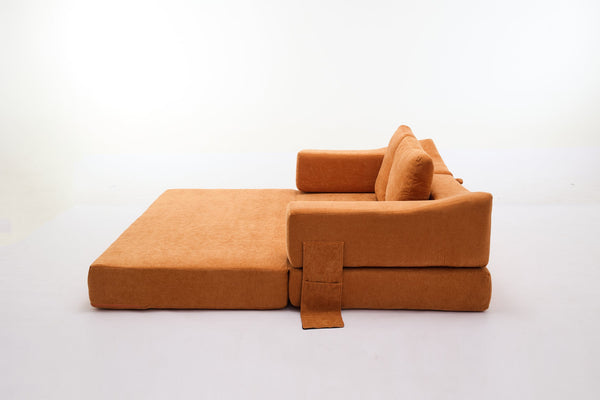 English Elm Modern Minimalist Sofa Fold-Out Convertible Floor Couch Bed with Removable Backrest Chenille Orange, Modular Comfort and Side Pockets W1829P186302