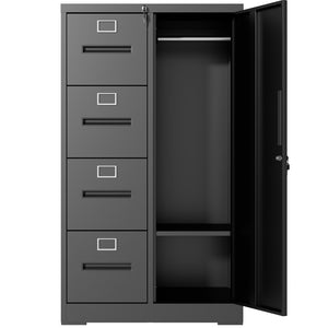 English Elm Metal Four Drawer Filing Cabinet with Lock Steel Storage for Home Office Bedroom Black W2735P457274