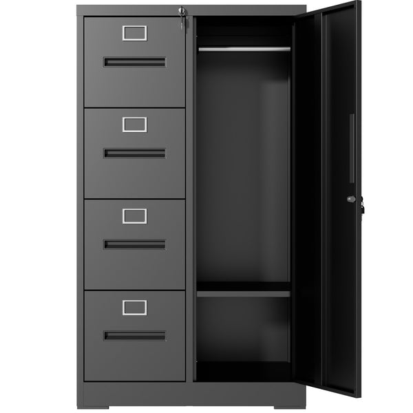 English Elm Metal Four Drawer Filing Cabinet with Lock Steel Storage for Home Office Bedroom Black W2735P457274