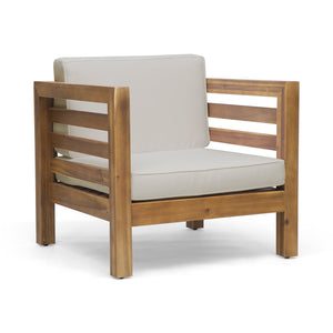 English Elm Christopher Knight Home® - OANA Outdoor Club Chair with Acacia Wood Frame, Removable Cushions, Slatted Design for Quick Drying Beige 65546.00BGE